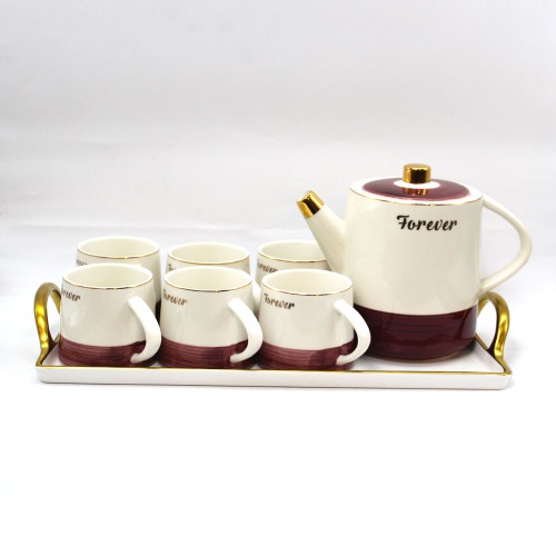 Forever Tea Set With Kettle And Tray | Microwave and Dishwasher Safe Finest Ceramic Tea | Coffee Cup Set And Kettle And Tray