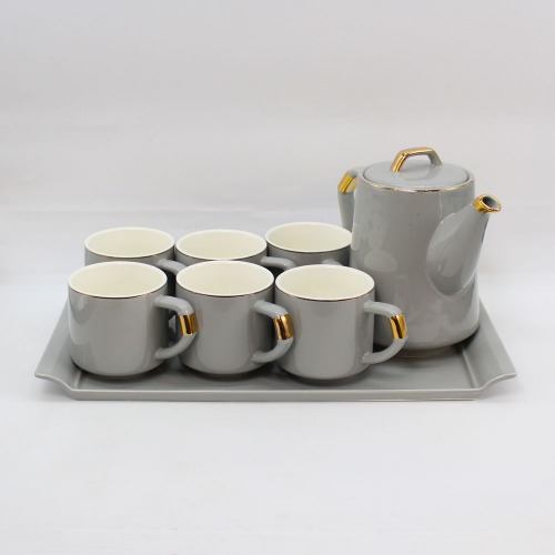 Tea Set With 6 Cups And Kettle | Tea Kettle Pot | Gray Colour | Tea Set