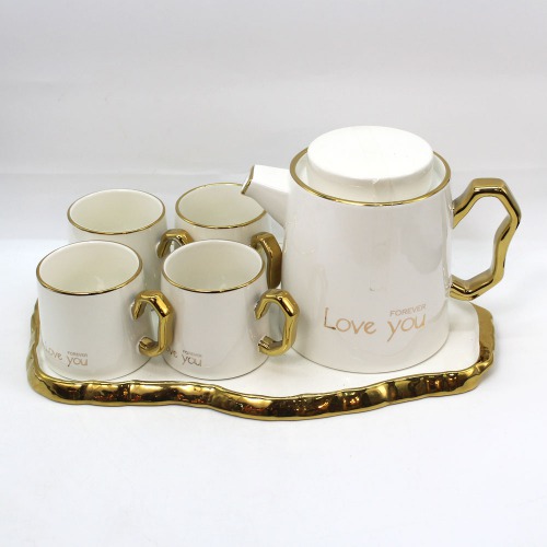 Love You Forever Tea And Kettle Set | Ceramic Pastel Flask Microwave Safe Tea Cups With Kettle Morning Set
