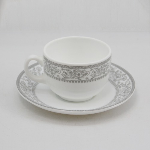 White Ceramic Gray Flower Design Tea Cup And Saucer 6 Piece  Set For Tea | Green Tea Or Coffee