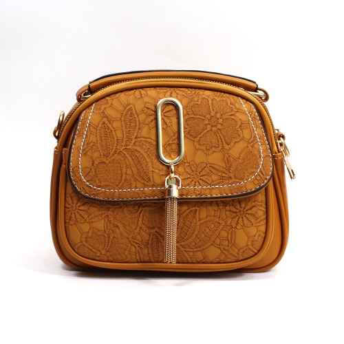 Brown Saddle Bag- Scotch Flower Embossed Bag For Women | Women Bags| Sling Bag