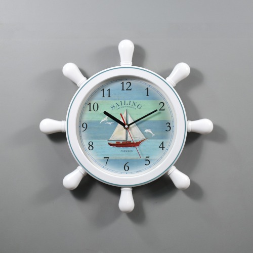 Plastic Ship Wheel Wall Clock 15 Inches Handcrafted Wooden Wall Decor