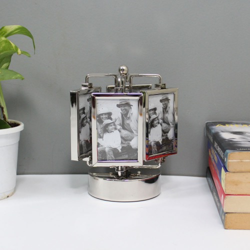 Metal Silver Rotating Musical Box Double Sided Photo Frame