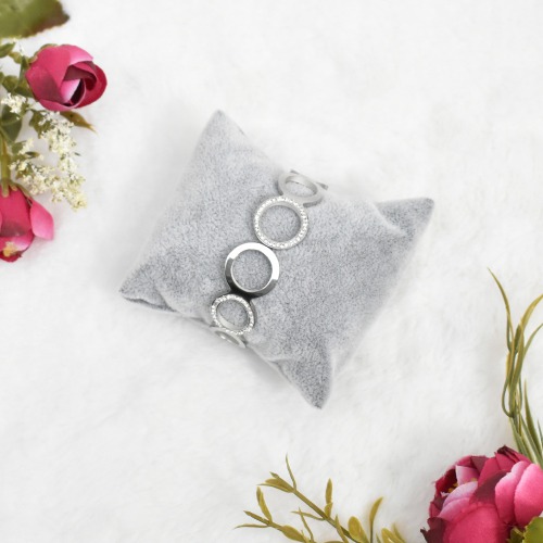 Silver Metal Circle Shape Silver Tone Dazzling Stones Contemporary Kada Bracelet For Women