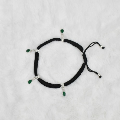 Black Thread with Anklets with oxidised Beads | Nazariya Anklet With Green Diamond Payal Anklet