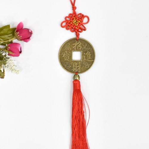 Feng Shui Hanging Coin Bell with Red Strings For Good Fortune Traditional Coin with Red String for Wealth and Success