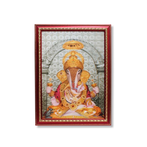 Lord Dagdu Shet Ganesha Religious Wood Photo Frames With (Glass) For Worship | Pooja (19 x 14.5 inch | Multicolour)