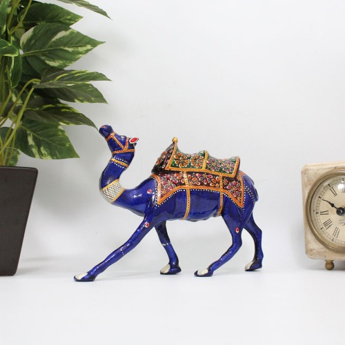 Living Room Decor Rajasthani Handmade Meenakari Work Metal Camel Decorative Showpieces Items