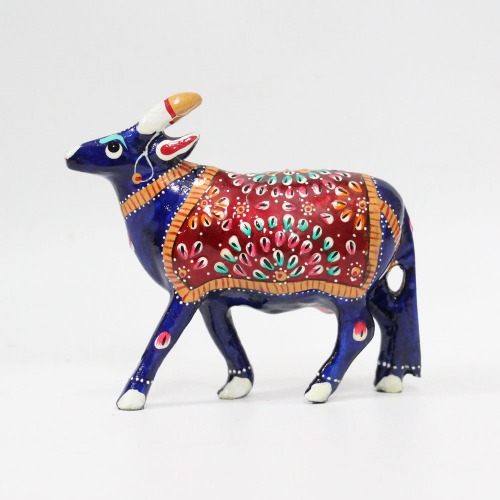 Meenakari Cow Blue Royal Hand-Enameled in Metal I Gift | Home Decor I Living Room I Car I Dashboard