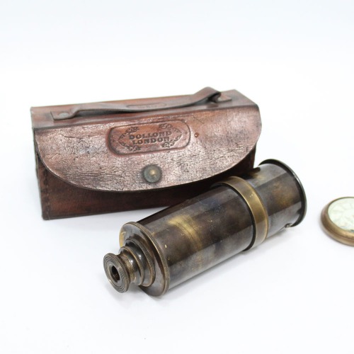 Antique Brass Telescope | Nautical Antique Hand Held Pocket Spyglass with Leather Box | Comes with Leather Case
