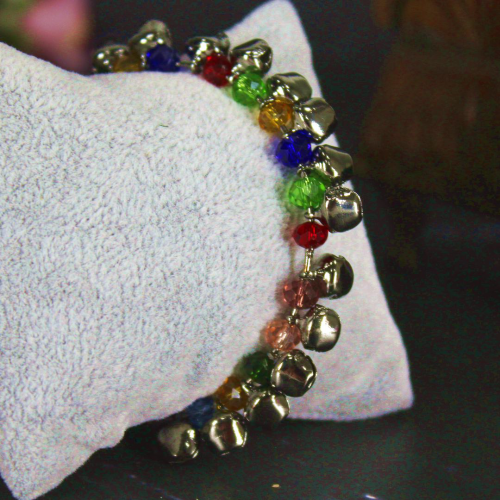 Oxidized Silver Ghungru Bangle with Multi Coloured Beads for Women and Girls