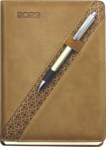 Penora | Soft Padded Leather Modern Era Diary | Diagonal Geometric Pattern Design | Elastic Pen Loop