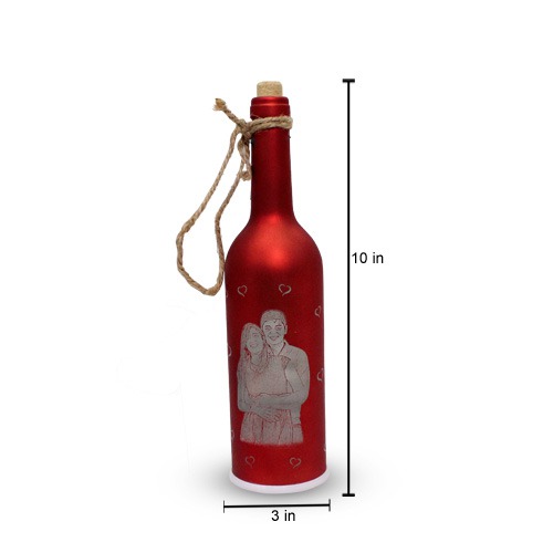 Name and Photo Engraved Memonto Bottle with LED Light ( Red) | Customised LED Photo frame with Personalised Bottle Photo Frames