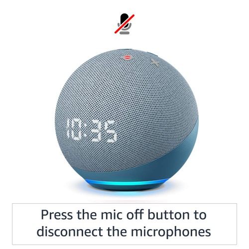 Echo Dot (4th Gen, 2020 release) with clock | Next generation smart speaker with powerful bass, LED display and Alexa (White)