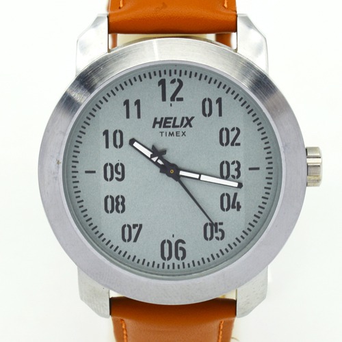 Helix Silver Dial Brown Leather Strap Men's Watch | TW036HG00