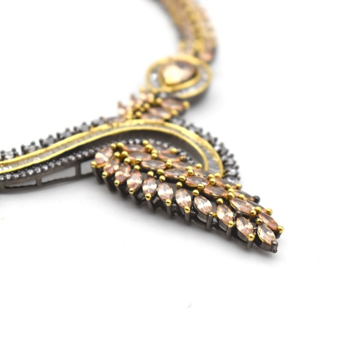 Diamond Toned Silver Necklace  For Women | Diamond Necklace Set