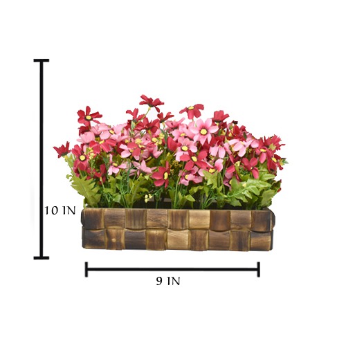 Artificial Daisy Flower Argmtin Rectangle Pot | Plants Fake Plastic Plants for Home Office Desk Room Greenery Decoration