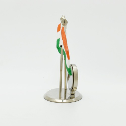 Metal Table Watch with Indian Flags | Indian National Flag with Desk Clock For Car Dashboard, Study Table, Office Table Comes With Metal Stand