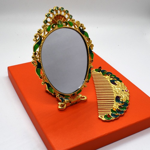 Beautiful Peacock Design Handicraft Metal Hand Mirror and Comb for Girls And Women's | Antique Work Beautiful Comb and Mirror Set for Women and Girls