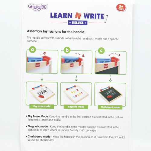 Giggles - Learn N Write Deluxe , 3 in 1 Magnetic Dry Erase & Chalkboard , Develops Early Writing Skills