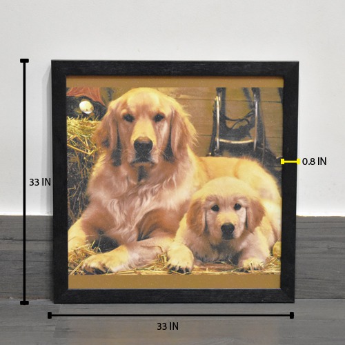 Cute Dogs Wall Painting Wooden Frame With Sparkle Paper Sheet Decor For Living Room Bed Room