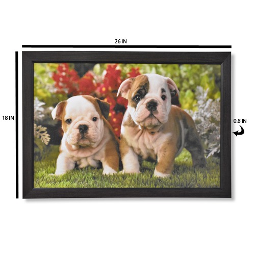Cute White And Brown Dogs Wall Painting Wooden Frame With Sparkle Paper Sheet Decor For Living Room Bed Room