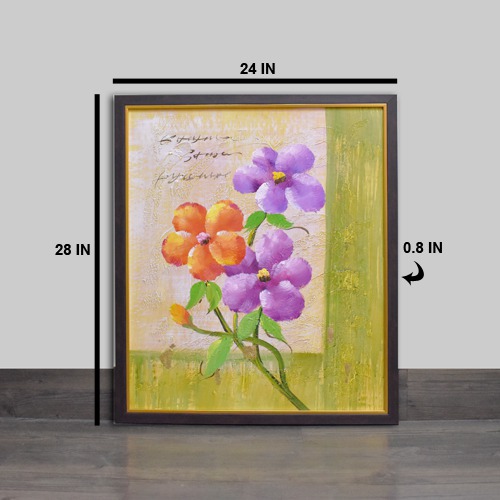 Floral Home Decor Frame with Purple And Orange Flower for Office, Living Room, Bedroom Decor