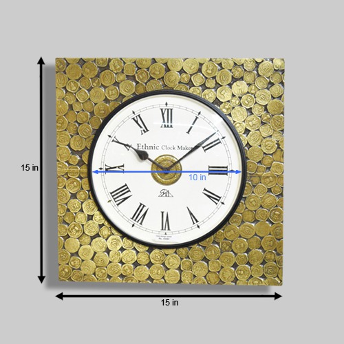 Metal Square Wall Clock Wall Décor for Dining Roman Modern Time Piece for Home Office( 15 x 15 inches Gold)