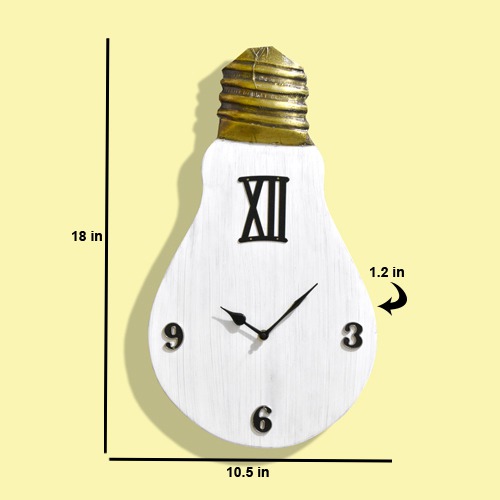 Wooden  Bulb Shape Wall Clock 18- inches ( white )