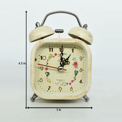 Vintage Look Twin Bell Table Alarm Wall Clock for Student for Kids Bedroom ( Cream Colour)