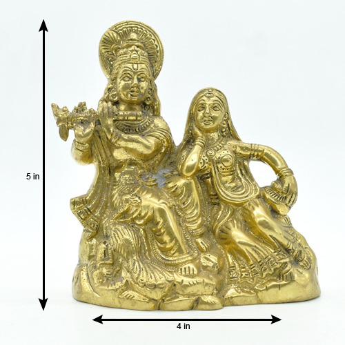 Radha Krishna Sitting | Pol | Brass Radha Krishna Idol, Yellow Colour (5 inch)
