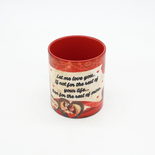 Classic Love Coffee Mug colored inside, outside with quote and flowers for valentines day.