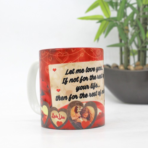 Classic Love Coffee Mug colored inside, outside with quote and flowers for valentines day.