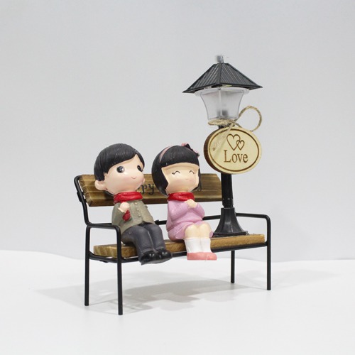 Romantic Couple Seat On Bench Decorative Miniature showpiece