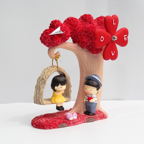 Cute Love Couple Statue Red Rode Tree Showpiece