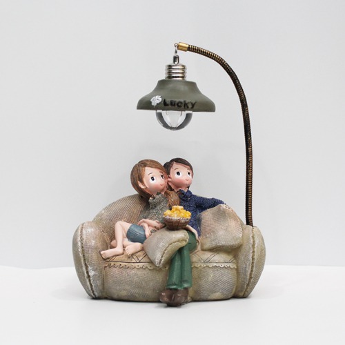 Cute Romantic Valentine Couple Sitting On Sofa Statue Showpiece With Lights