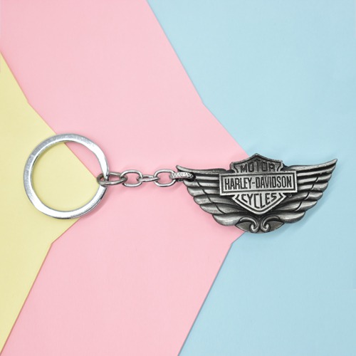 Harley Davidson Motor Cycle Metallic Grey Wings Key Chain  |  Motor Cycle Metallic Keychain |  Stainless Steel Keychain