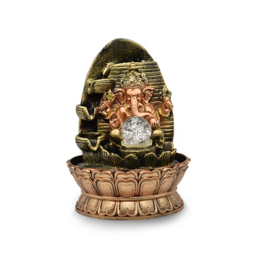 Water Fall Fountain With Rolling Ball LED Lights With Ganpati Murti For Home Decor