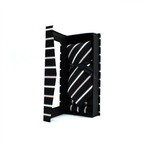 Black & Silver Striped Necktie set | Necktie Gift Formal Tie | Gift For Men