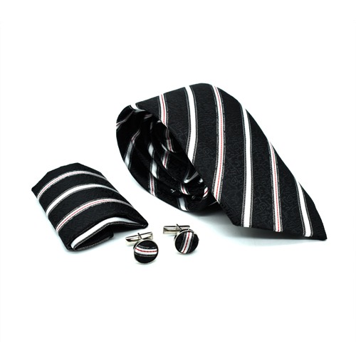 Black & Silver Striped Necktie set | Necktie Gift Formal Tie | Gift For Men