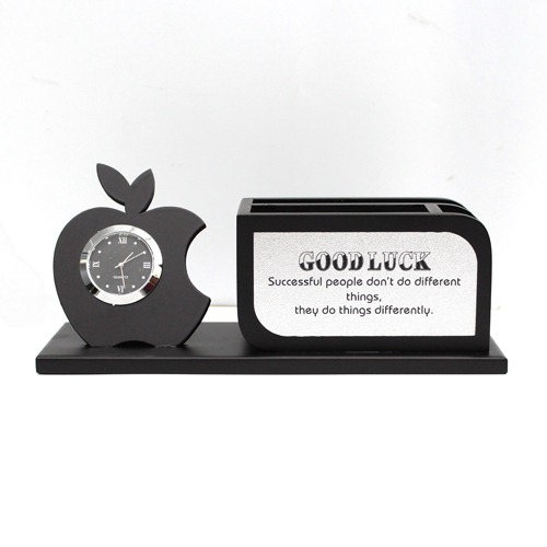 Wooden Pen Stand with Mobile, Card Holder Apple Shaped Wood Inserted Watch