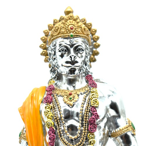 Silver Coated Hanuman Ji Standing Idol Bajrangbali Sankat Mochan Bhagwan Idol for Temple car Dashboard Home Decor Statue Gift