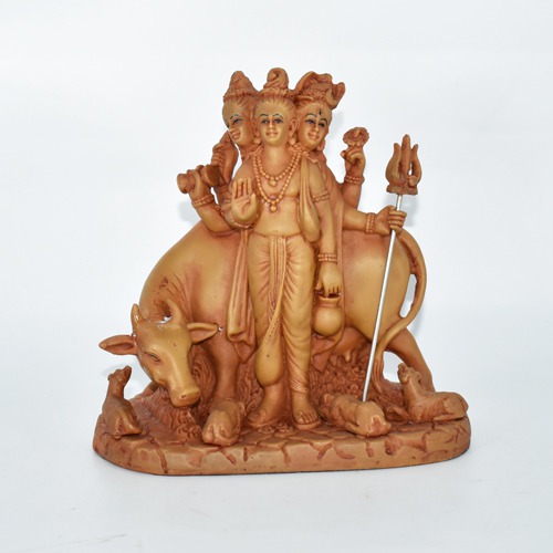 Brown Colour Fiber Lord Dattatreya Bhagwan Brass Idol Statue Murti for Home Pooja Office Decor Trimurti Bhagwan Sculpture