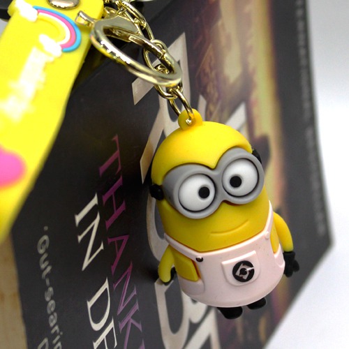 Pink Minion With Lanyard Keychain | Premium Action Character 3D Rubber Silicone Keychain For Car & Bike Gifting With Key Ring Anti-Rust