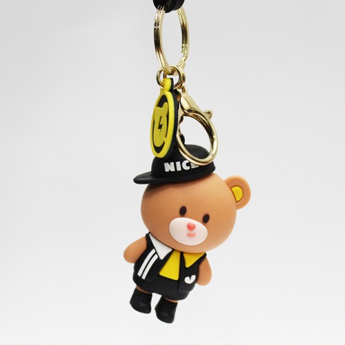 Brown Teddy Bear with Yellow Tie keychain With Lanyard |  3D Rubber Silicone Keychain for Car & Bike Gifting with Key Ring Anti-Rust