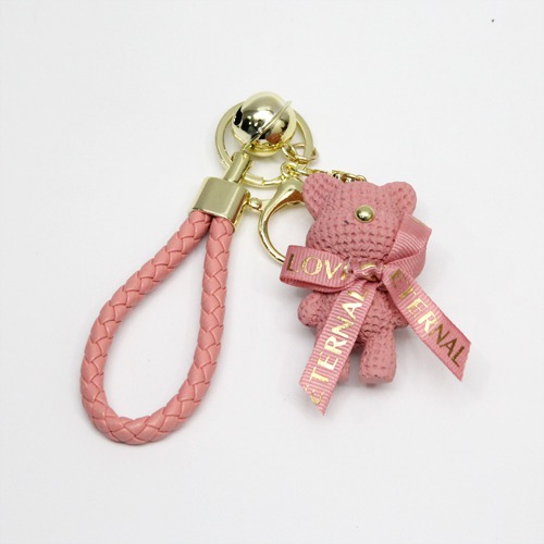 Pink Teddy Bear Keychain | Multicolour Hard Cotton Design Keychain for Car Bike Home Keys for Men and Women