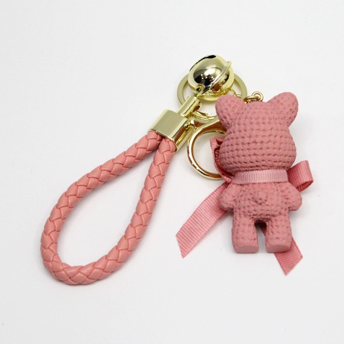 Pink Teddy Bear Keychain | Multicolour Hard Cotton Design Keychain for Car Bike Home Keys for Men and Women