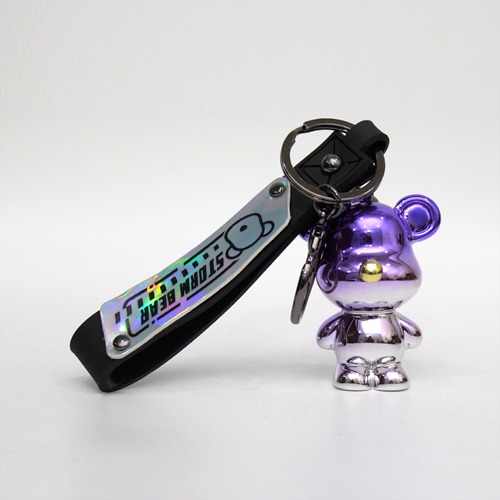 Purple Storm Bear Keychain with Lanyard | 3D Plastic Silicone Keychain for Car & Bike Gifting with Key Ring Anti-Rust