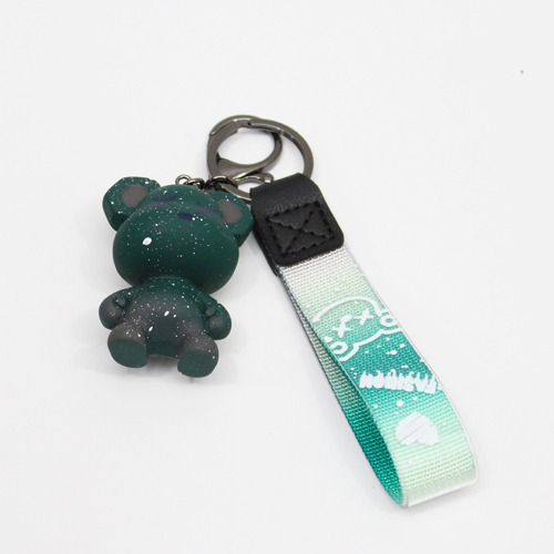 Black and Green Teddy bear Keychain with Lanyard | Multicolour Hard Plastic Design Keychain for Car Bike Home Keys for Men and Women