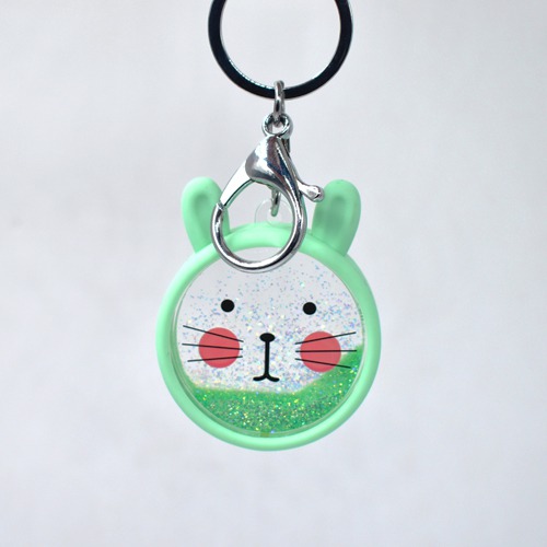 Green Cat With Glitter Water Keychain | Multicolour Hard Plastic Design With Glitter Keychain Key Ring Anti-Rust for Car Bike Home Keys for Women